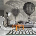 Αυτοκόλλητη Ταπετσαρία τοίχου AIR BALLOONS VINTAGE DRAWING