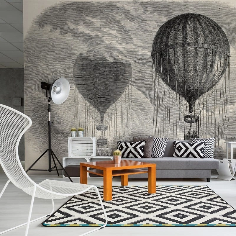 Αυτοκόλλητη Ταπετσαρία τοίχου AIR BALLOONS VINTAGE DRAWING