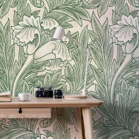 Αυτοκόλλητη Ταπετσαρία τοίχου ART NOUVEAU GREEN LEAVES - Floral - Λουλουδια Sticky 1