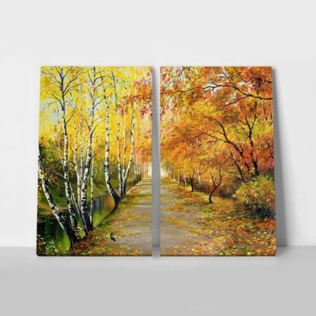 Σετ Δίπτυχος Πινακας σε καμβά AUTUMN ROAD - Εργα Τεχνης Sticky 1