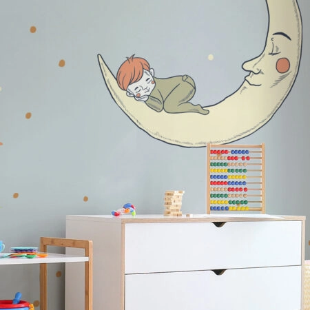 Αυτοκόλλητη Ταπετσαρία τοίχου BABY AND MOON SLEEPING - Παιδικές Ταπετσαρίες Sticky 1