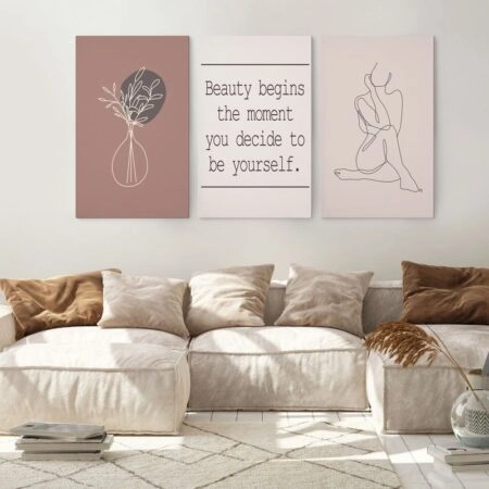 Σετ Τριπτυχος Πινακας σε καμβά BEAUTY BEGINS - Πορτραιτα και Φιγουρες