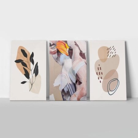 Σετ Τριπτυχος Πινακας σε καμβά BEIGE AND BLACK - Αφηρημενα και Abstract Sticky 1