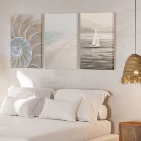 Σετ Τριπτυχος Πινακας σε καμβά BEIGE SEA LIFE