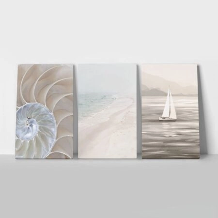 Σετ Τριπτυχος Πινακας σε καμβά BEIGE SEA LIFE - Καλοκαιρι - Θαλασσα Sticky 1