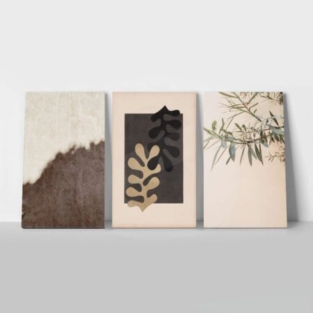 Σετ Τριπτυχος Πινακας σε καμβά BEIGE SHAPES AND TEXTURES - Αφηρημενα και Abstract Sticky 1