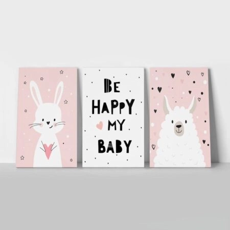 Σετ Τριπτυχος Πινακας σε καμβά BE HAPPY MY BABY - Παιδικοι και set Sticky 1