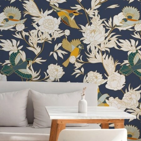 Αυτοκόλλητη Ταπετσαρία τοίχου BIRDS AND PEONIES - Floral - Λουλουδια Sticky 1