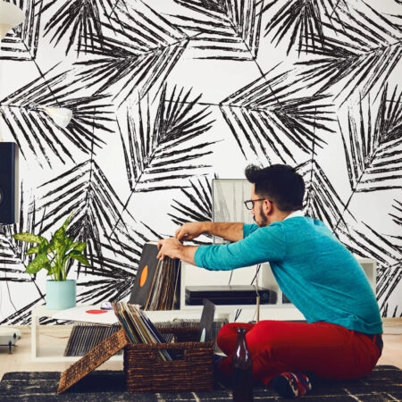 Αυτοκόλλητη Ταπετσαρία τοίχου BLACK INK PALM LEAVES - Tropical