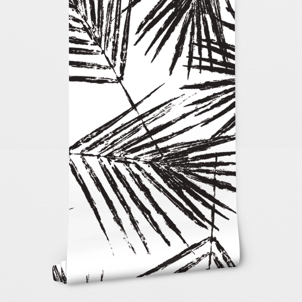 Αυτοκόλλητη Ταπετσαρία τοίχου BLACK INK PALM LEAVES