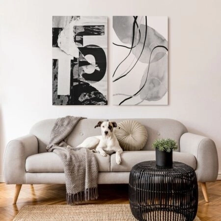 Σετ Δίπτυχος Πινακας σε καμβά BLACK AND WHITE MODERN ART - Αφηρημενα και Abstract
