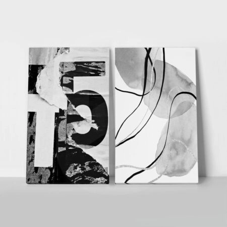 Σετ Δίπτυχος Πινακας σε καμβά BLACK AND WHITE MODERN ART - Αφηρημενα και Abstract Sticky 1