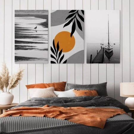 Σετ Τριπτυχος Πινακας σε καμβά BLACK AND WHITE SUMMER