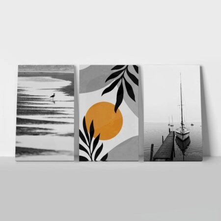 Σετ Τριπτυχος Πινακας σε καμβά BLACK AND WHITE SUMMER - Καλοκαιρι - Θαλασσα Sticky 1