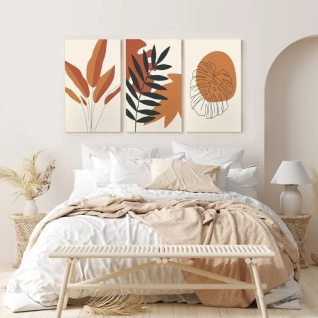 Σετ Τριπτυχος Πινακας σε καμβά BOHO LEAVES