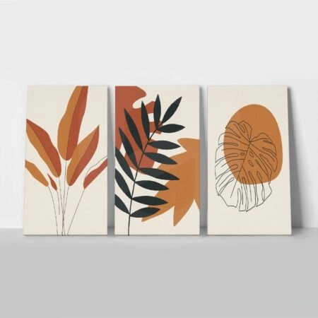 Σετ Τριπτυχος Πινακας σε καμβά BOHO LEAVES - Botanical - Φυτα Sticky 1