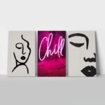 Σετ Τριπτυχος Πινακας σε καμβά CHILL ABSTRACT FACE ILLUSTRATIONS