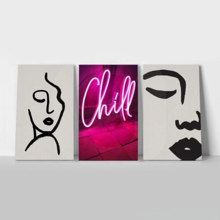 Σετ Τριπτυχος Πινακας σε καμβά CHILL ABSTRACT FACE ILLUSTRATIONS - Πορτραιτα και Φιγουρες Sticky 1