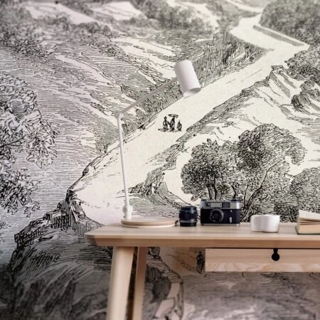 Αυτοκόλλητη Ταπετσαρία τοίχου COUNTRY ROAD VINTAGE DRAWING - Τοπία Sticky 1