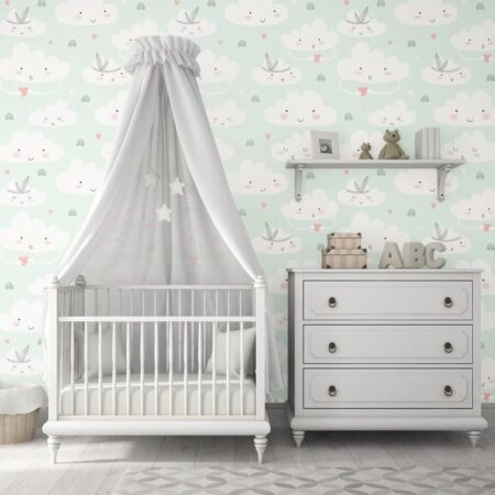Αυτοκόλλητη Ταπετσαρία τοίχου CUTE CLOUDS AND HEARTS