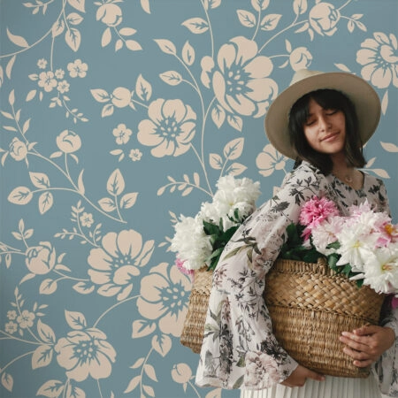 Αυτοκόλλητη Ταπετσαρία τοίχου CYAN FLOWER PATTERN