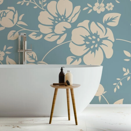 Αυτοκόλλητη Ταπετσαρία τοίχου CYAN FLOWER PATTERN - Floral - Λουλουδια Sticky 1