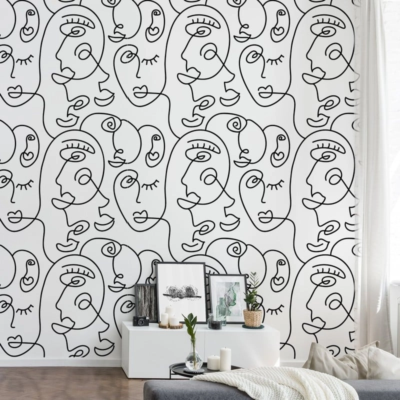 Αυτοκόλλητη Ταπετσαρία τοίχου FACES POP LINE ART