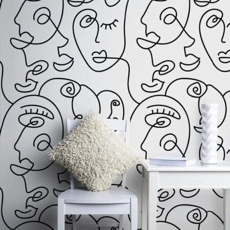 Αυτοκόλλητη Ταπετσαρία τοίχου FACES POP LINE ART - Μοτίβα Sticky 1