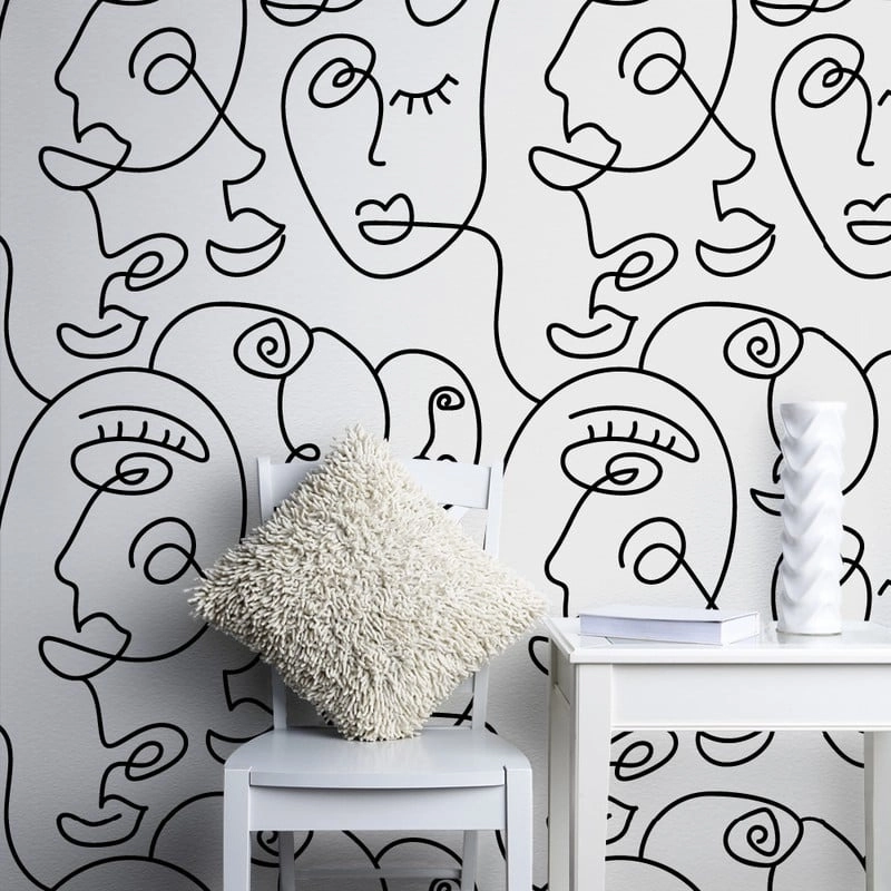 Αυτοκόλλητη Ταπετσαρία τοίχου FACES POP LINE ART