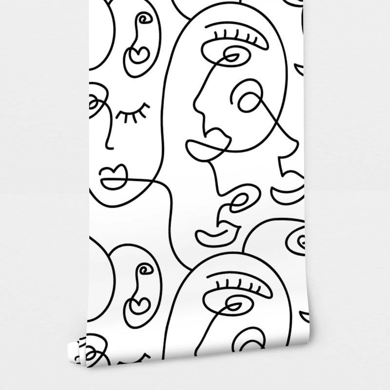 Αυτοκόλλητη Ταπετσαρία τοίχου FACES POP LINE ART