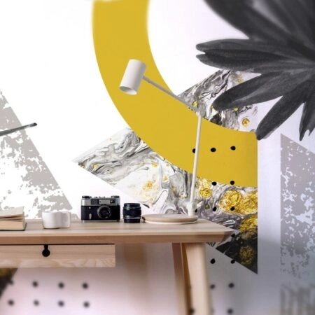 Αυτοκόλλητη Ταπετσαρία τοίχου FAN PALM LEAF GREY AND YELLOW - Tropical Sticky 1