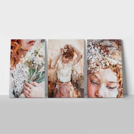 Σετ Τριπτυχος Πινακας σε καμβά GIRL WITH FLOWERS OIL PAINTING - Πορτραιτα και Φιγουρες Sticky 1
