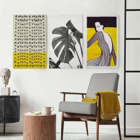 Σετ Τριπτυχος Πινακας σε καμβά MONOCHROMATIC AND YELLOW COMPOSITION