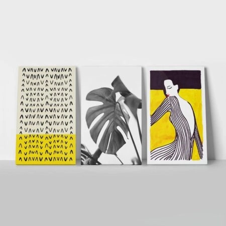Σετ Τριπτυχος Πινακας σε καμβά MONOCHROMATIC AND YELLOW COMPOSITION - Μοδα και Διασκεδαση Sticky 1