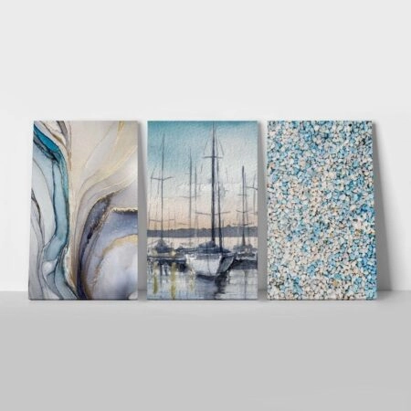 Σετ Τριπτυχος Πινακας σε καμβά PASTEL BLUE BREEZE - Καλοκαιρι - Θαλασσα Sticky 1
