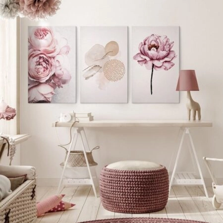 Σετ Τριπτυχος Πινακας σε καμβά PINK AND PURPLE PASTEL
