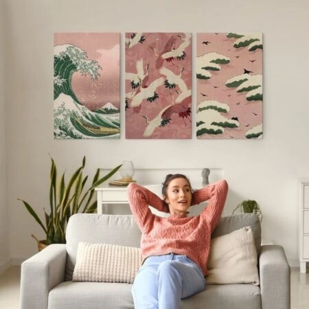 OUTLET Σετ Τριπτυχος Πινακας σε καμβά PINK DREAM 3 τεμ 30x50cm - OUTLET