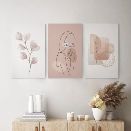 Σετ Τριπτυχος Πινακας σε καμβά PINK PASTEL TONES