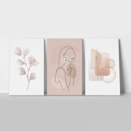 Σετ Τριπτυχος Πινακας σε καμβά PINK PASTEL TONES - Εργα Τεχνης Sticky 1