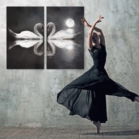 Σετ Δίπτυχος Πινακας σε καμβά ROMANTIC SWANS