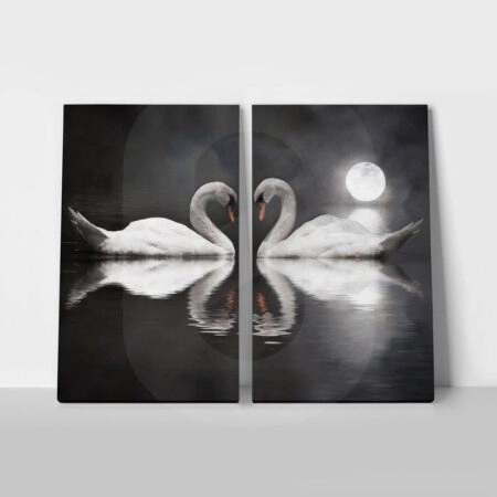 Σετ Δίπτυχος Πινακας σε καμβά ROMANTIC SWANS - Πουλια Sticky 1