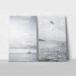 Σετ Δίπτυχος Πινακας σε καμβά SEAGULLS AND BOAT