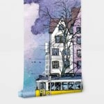 Αυτοκόλλητη Ταπετσαρία τοίχου TRAMS WATERCOLOR