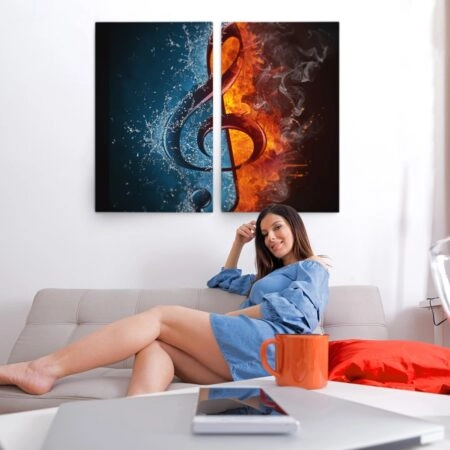Σετ Δίπτυχος Πινακας σε καμβά TREBLE CLEF - Μουσικη