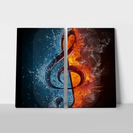 Σετ Δίπτυχος Πινακας σε καμβά TREBLE CLEF - Μουσικη Sticky 1