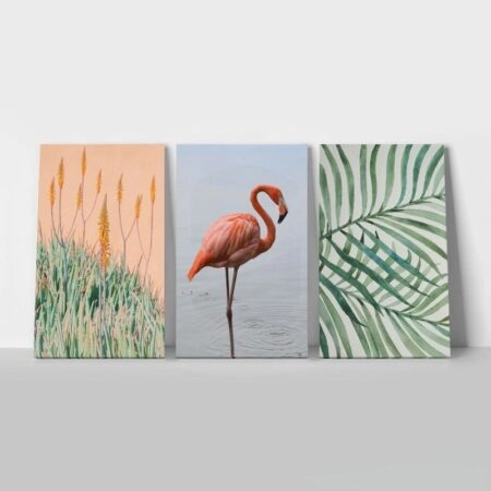 Σετ Τριπτυχος Πινακας σε καμβά TROPICAL LIFE - Πουλια Sticky 1