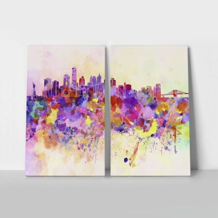 Σετ Δίπτυχος Πινακας σε καμβά WATERCOLOR NEW YORK - Νεα Υορκη Sticky 1