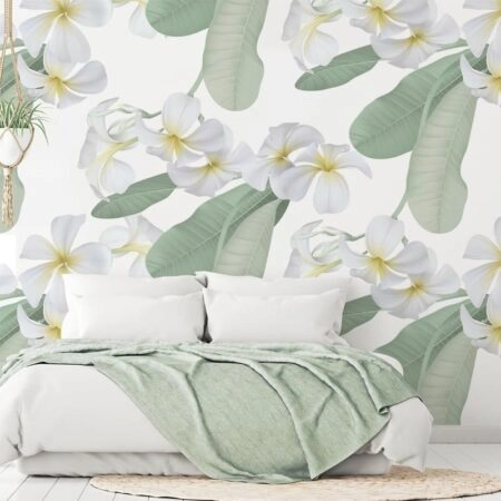 Αυτοκόλλητη Ταπετσαρία τοίχου WHITE PLUMERIA FLOWERS
