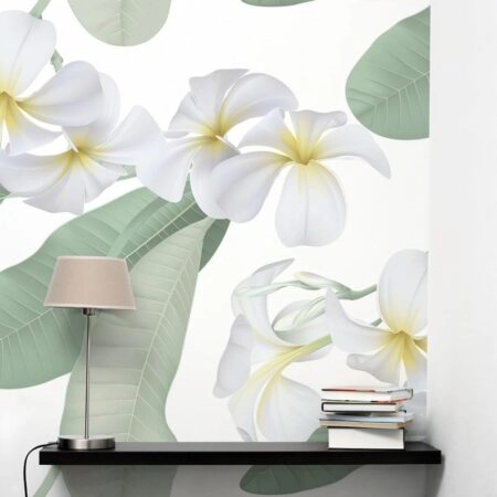 Αυτοκόλλητη Ταπετσαρία τοίχου WHITE PLUMERIA FLOWERS - Floral - Λουλουδια Sticky 1