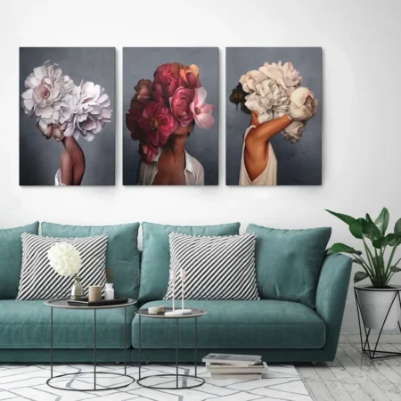 Σετ Τριπτυχος Πινακας σε καμβά WOMEN FLOWER HEADS